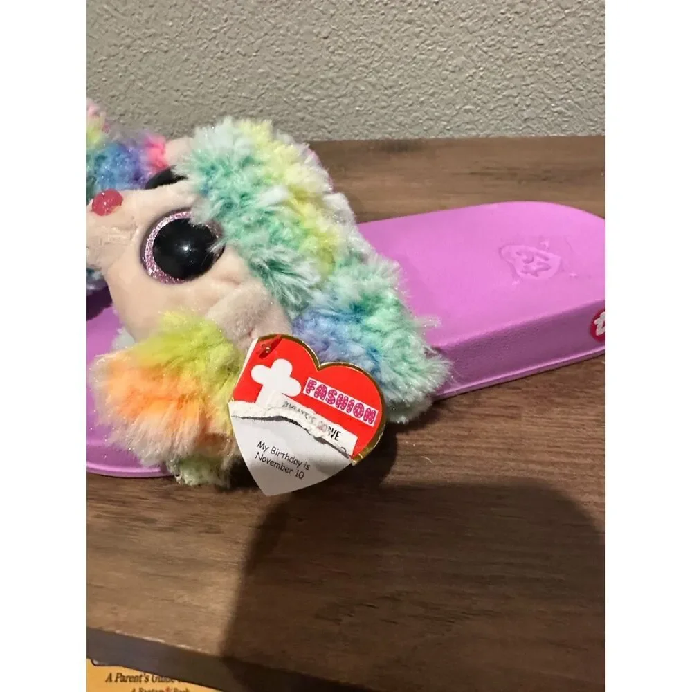 TY Beanie Boo Rainbow Plush Slide Sandals Slippers Girls Size 4-6 (EU 37) Pink